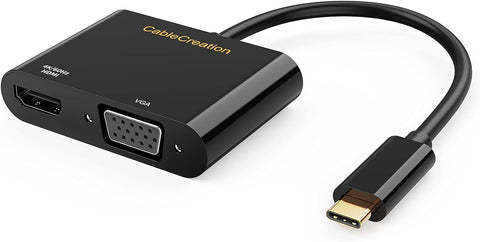 CableCreation USB C to HDMI VGA Adapter4K@60Hz, VGA to USBC-C Adapter, USB-C VGA Multiport Adapter Compatible with Galaxy S22 Ultra, MacBook Pro, XPS 13, iPad Pro 2020, Chromebook, Surface Pro/Go
