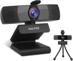 Sulypo Webcam with Microphone, HD 1080p/30fps USB Computer Cameras with Webcam Tripod, Plugging and Play for Zoom/Skype/YouTube/Laptop/Desktop/PC, Video Conference and Web Teaching