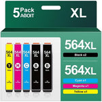 564XL High Yield Ink Cartridges, Replacement for HP 564 Combo Pack to use with Photosmart 7520 6520 5520 5510, OfficeJet 4620 4622, DeskJet 3520 3522 (Black, Cyan, Magenta, Yellow, 5 Pack)