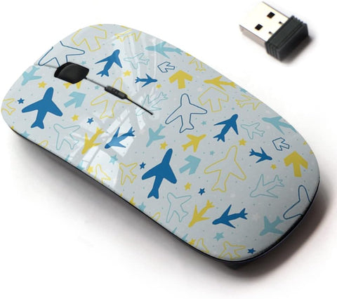 2.4G Wireless Mouse with Cute Pattern Design for All Laptops and Desktops with Nano Receiver - Kids Color Planes