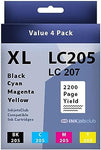 INKjetsclub Brother LC205 / LC 207 High Yield Ink Cartridge Ink Cartridge Replacement 4 Pack Value Pack. Includes 1 Black, 1 Cyan, 1 Magenta and 1 Yellow Compatible Ink Cartridges