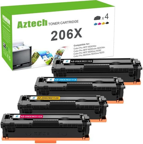 206X 206A Toner Cartridges 4 Pack High Yield Compatible Replacement for HP 206X W2110X 206A W2110A Color Laserjet Pro MFP M283fdw M283cdw M283 Pro M255dw Printer Ink (Black Cyan Yellow Magenta)