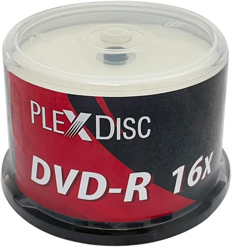 PlexDisc TY Series DVD-R 16X 4.7GB White Inkjet Hub Printable DVD-R - 50 Disc Cake Box (FFP)