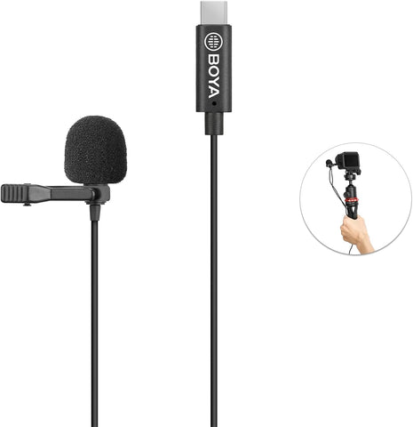 BOYA BY-M3-OA Plug and Play Omnidirectional Lavalier Microphone Digital Clip-on Lapel Mic USB Type-C Plug Compatible with DJI OSMO ACTION Camera for Vlog Film Video Recording