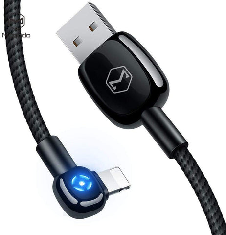 mcdodo Power Off/On Smart LED Auto Disconnect 90 Degree Right Angle Gamer Nylon Braided Sync Charge USB Data 4FT/1.2M Cable Compatible iPhone/iPad Pro/Air,iPad Mini,iPod (Black (iPhone), 4FT/1.2M)