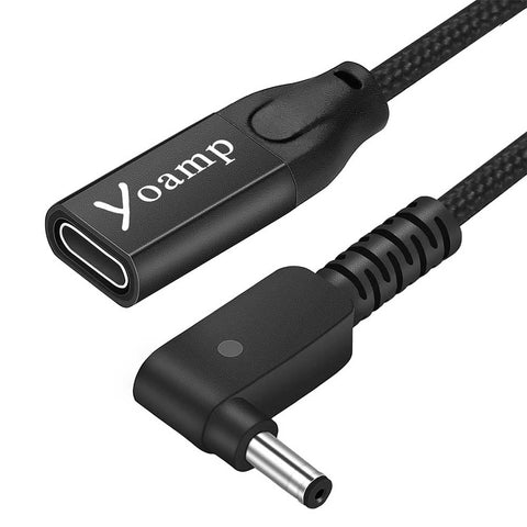 Yoamp Nylon Braided Female USB C Charge Cable for Asus 19v 3.42a 65w 4.0mm *1.35mm Tip, USB C to Right Angle Tip Adapter Charging Cable Cord Compatible for 200 X200C X200CA X200M X200MA