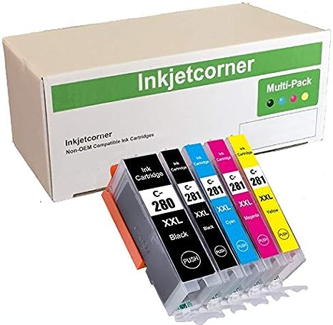 Inkjetcorner Compatible Ink Cartridge Replacement for PGI-280XXL CLI-281XXL PGI 280 XXL CLI 281 XXL for use with TR8620A TR8620 TR8622 TS702A TR8622A TS6320 TS6220 TR8520 TS9520 (5 Pack)