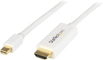 StarTech.com 6ft (2m) Mini DisplayPort to HDMI Cable - 4K 30Hz Video - mDP to HDMI Adapter Cable - Mini DP or Thunderbolt 1/2 Mac/PC to HDMI Monitor - mDP to HDMI Converter Cord - White (MDP2HDMM2MW)