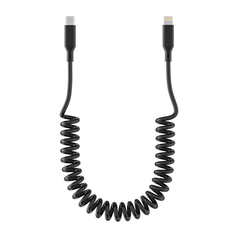 Coiled USB-C to Lightning Cable, Apple Carplay Compatible, MFi Certified Retractable USB C iPhone Charger Cord for Car with Data Sync, Coiled USB C Lightning Carplay Cable for iPhone/i Pad