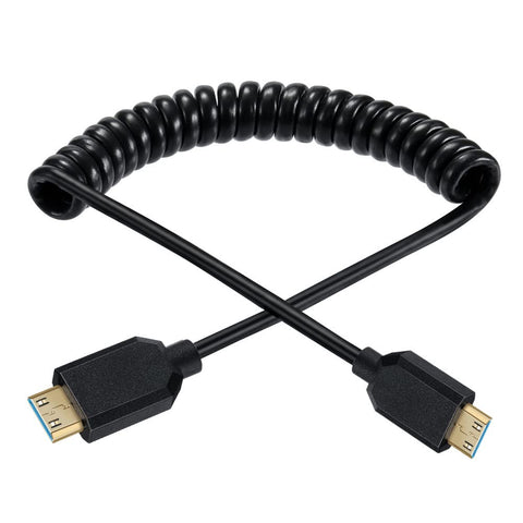 Qaoquda 8K Mini HDMI Coiled Cable, 48Gbps High Speed Mini HDMI Male to Mini HDM Male (C Type) Spiral Adapter, Mini HDMI 8K Ultra HD Cable