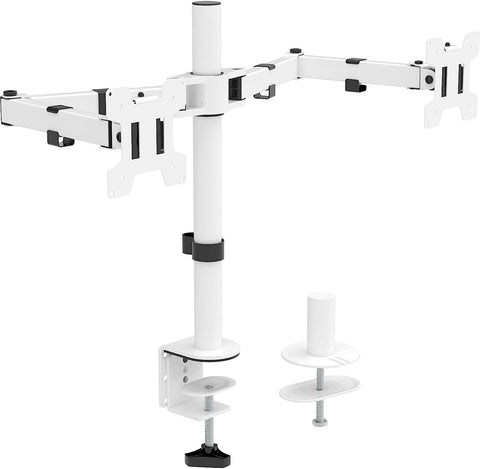 WALI Dual LCD Monitor Fully Adjustable Desk Mount Stand Fits 2 Screens up to 27 inch, 22 lbs. Weight Capacity per Arm (M002-W), White