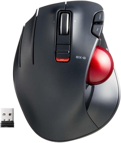 ELECOM EX-G Left-Handed Trackball Mouse, 2.4GHz Wireless, Thumb Control, 6-Button Function, Ergonomic Design, Optical Gaming Sensor, Smooth Red Ball, Windows11, macOS (M-XT4DRBK-G)