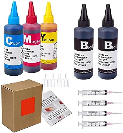 JetSir 4 Color Ink Refill kit for HP 950 951 932 933 60 61 952 902 901 62 63 21 22 920 940 934 564 711 970 971 94 95 96 Ink Cartridge (2 Black 1 Cyan 1 Magenta 1 Yellow) 100ML x5 Bottle with Syringe