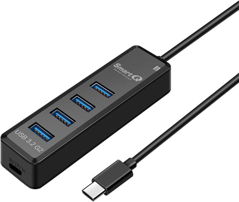 SmartQ H302Pro USB C Hub, 4-Port Super Speed USB 3.2 Hub with 1 ft Extended Cable [Charging Supported],Compatible USB 3.0 Hub, for MacBook, Mac Pro, Mac Mini, Surface Pro, XPS, PC, Mobile HDD