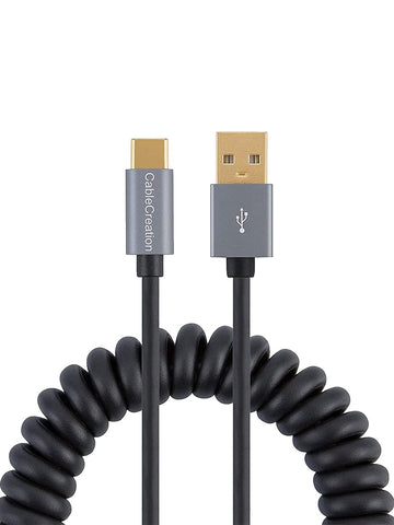 CableCreation USB to C Coiled Cable for Car, Coiled USB to USB C 3A Fast Charging Stretched 1.5-5 Feet, for Galaxy SS23 S22 S21 20 S10 S9,Pixel,Mini iPad,Black