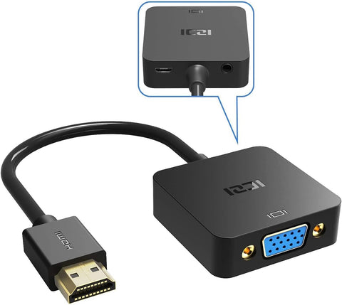 ICZI HDMI to VGA Adapter, 1080P Gold-Plated HDMI Male to VGA Female with 3.5mm Audio for Desktop, Laptop, PC, Monitor, Projector, HDTV, Raspberry Pi, Xbox and More - Black