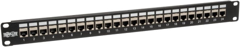 Tripp Lite 24-Port Cat6 / Cat5 Patch Panel STP Shielded RJ45 Ethernet 1U Rackmount TAA (N254-024-SH),Black