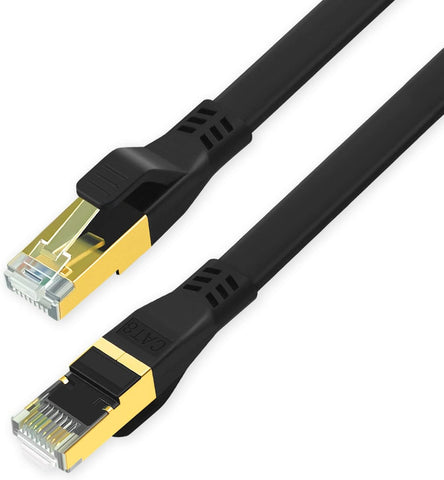 Cat 8 Ethernet Cable 6 ft Shielded,Flat Cable,26AWG Lastest 40Gbps 2000Mhz SFTP Patch Cord, Heavy Duty High-Speed Cat8 LAN Network RJ45 Cable- in Wall, Outdoor, Weatherproof Rated for Router, Modem