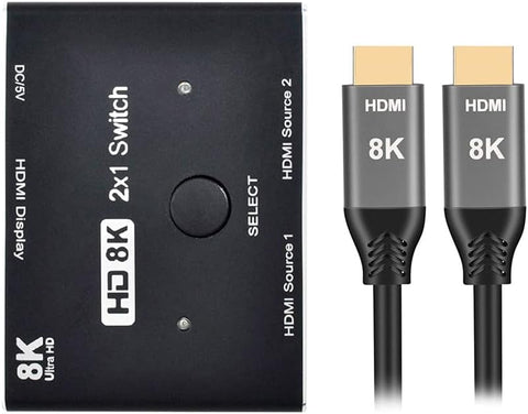 xiwai 8K@60hz HDMI-Compatible 2.1 Switch & 3 Cables 2-IN-1-OUT Hub Support HDCP SST Extended 4K@60hz