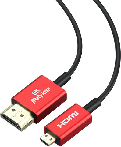 Rulykar 4K Micro HDMI to HDMI 6.6FT/2M, Ultra High Speed 48Gbps, Ultra Thin HDMI Cord ?2.5mm, 4K@60Hz, Compatible with 7 6 5 A6000 A6300 Camera B500 3 Pro and More