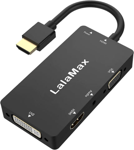 lalamax HDMI to VGA DVI HDMI with Audio Adapter Multiport 4-in-1 Converter Splitter dongle 3.5mm Jack for Portable Devices(Black)