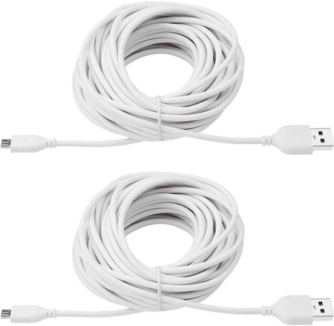 Smays 2-Pack 25ft USB to Micro USB Extension Power Cable Compatible for Wyze Cam, Oculus Go, Yi Home Camera, Kasa Cam Security Camera, White