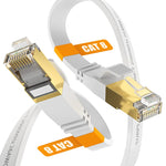 Cat8 Ethernet Cable 15FT-White-40Gbps Solid Conductor & Shielded & Ground Wire Internet Network Flat Cord,Gold-Plated RJ45 Cat 8 LAN Line with Cable-Tie for PS5,Xbox,Hub,Router,PC,NAS,CAT7