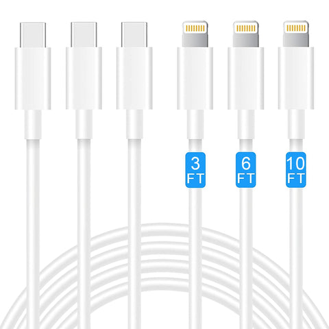 iPhone Charger,20W PD Fast Charger, 3Pack (3/6/10ft) iPhone Fast Charging Cable Lightning Cable Compatible with iPhone 13 12 Pro Max Mini X XS XR 11 Pro 8 Plus 10 7 6 SE