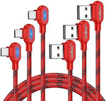 USB C Charger Cable, 3Pack 10ft 6ft 4ft Type C Fast Charging Right Angle Durable Braided Cords with Led Compatible Kindle Samsung Galaxy Note LG Red