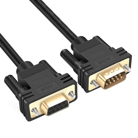 JUXINICE Copper Wire Db9 Male to Female rs232 Extension Serial Cable Double Shielded with foil & Metal Braided,Gold Plated D-SUB 9 Pin Serial Cable RS485 cable-black-15FT