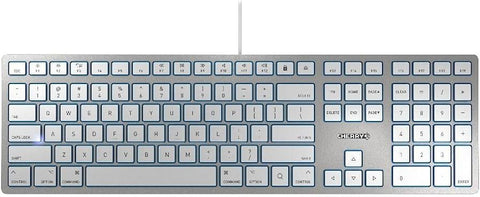 Cherry KC 6000 Slim Keyboard Made with Mac Layout. with 12 Apple Specific Functions. Scissor Tech Typing for Near Silent. Alternative to Magic Keyboards. USB-A Wired. US Layout White and Silver.