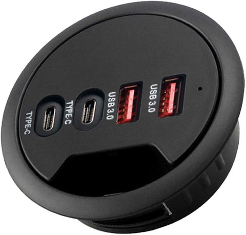 Grommet Desk-Fit USB 3.0 Hub (Diameter 2.36" or 60MM) 2 Port Type A&2 Port Type C,Compatible Charging and Data Transmission,?Includes 5V/2A Power Adapter?