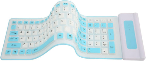 103 Keys Wireless Foldable Silicone Keyboard, Portable Soft Touch Flexible Keyboard Roll Up Keyboard with USB Receiver, Silent Typing Waterproof Keyboard for PC Laptop (Blue)