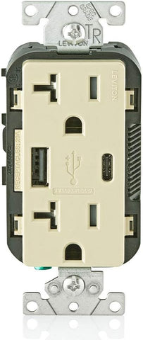 Leviton T5833-I 20-Amp Type-C USB Charger/Tamper Resistant Receptacle, Ivory