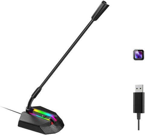 Granvela USB Gaming Microphone,Taidu Desktop Omnidirectional Condenser Microphone with Mute Button/RGB LED Indicator for Gaming, Office and Home Use.