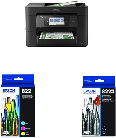 Epson® Workforce® Pro WF-4820 Wireless Color Inkjet & Epson 822 Standard Capacity, Cyan, Magenta & EPSON T822 DURABrite Ultra Ink High Capacity Black Cartridge