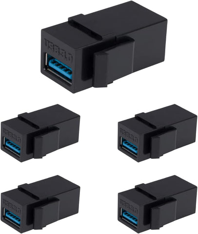 Buyer’s Point USB 3.0 Keystone Jack Inserts Female to Female Adapters Coupler Insert Snap-in Connector Socket Adapter Port for Wall Plate Outlet Panel – Black (5 Pack)