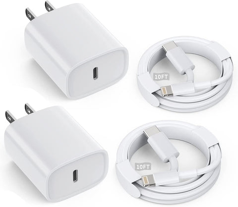 iPhone 14 13 12 Fast Charger, [Apple MFi Certified] 2 Pack 20W Type C Fast Charging Block with 10FT Long USB C to Lightning Cable Compatible for iPhone 14 13 12 11 Pro Max XS XR X 8, iPad, AirPods Pro