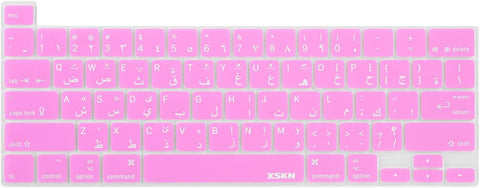 XSKN Arabic Language Silicone Keyboard Skin Cover Compatible with 2019 2020 Released 16-inch 13-inch MacBook Pro with Touch Bar and Touch ID A2141 A2289 A2251 A2338 M1 Chip Keyboard (US Layout, Pink)