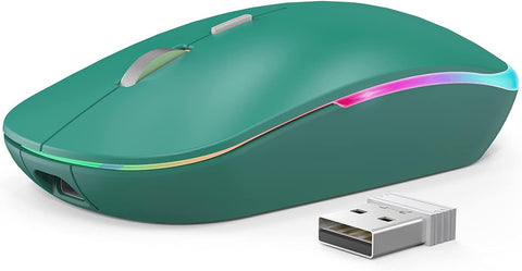 RGB Wireless Mouse, WisFox 2.4G Rechargeable Silent Wireless Bluetooth Mouse, 3 Modes (Bluetooth 5.0/3.0 + USB), LED Ergonomic Mouse for Laptop Desktop Windows Mac iPad (Coral Blue)