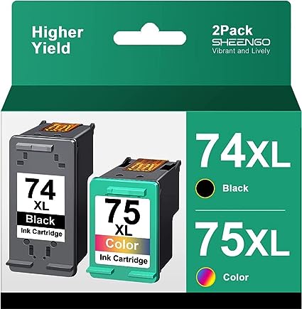 74 75 Ink Cartridges Combo Pack Replacement for HP Ink 74XL 75XL 74 75 XL Combo Pack High Yield Use with HP Deskjet D4260 D4280 D4360 C4480 C4280 C5280 C5550 Printer (2-Pack, 1 Black, 1 Tri-Color)