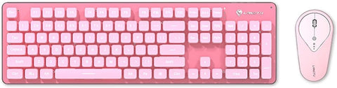 Wireless Keyboard and Mouse Combo Backlit,Rechargeable 104-Key Full Sized Menbrane Keyboard and Silent Mice Set,2.4Ghz Connection,Ergonomic,Home Office Gamer Use(Pink with White Light)