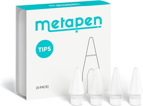 metapen Pencil Tips for Apple Pencil 2nd and 1st Generation - 1:1 Original Size (4pcs, 2X More Durable), Fit Well with iPad Pen for iPad Pro/Mini/Air, Active Stylus Nibs (White, NOT Yellow)