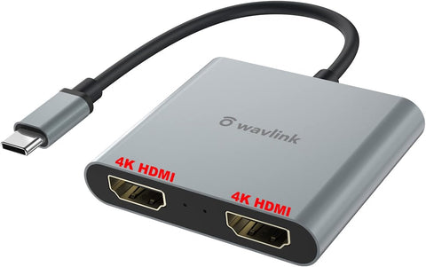 WAVLINK USB C to Dual HDMI Adapter 4K@60Hz, Thunderbolt 3/4 Compatible, Type C to HDMI Multi Monitor Converter for MacBook Pro/Air,Dell XPS 13/15,HP,Lenovo Yoga,etc(DP Alternate Mode Required)