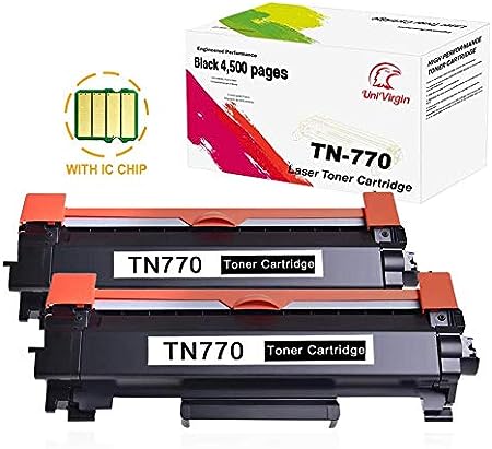 UniVirgin 2 Pack TN770 Toner Replacement for Brother TN770 TN-770 High Yield Black Toner Cartridge with IC CHIP fits for Brother HL-L2370DW L2370DW MFC-L2750DW MFC-L2750DWXL,Yielding 4,500 Pages