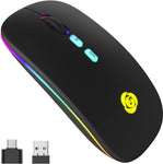 LED Wireless Mouse, Bluetooth Mouse &2.4GHz Instant Connection,Rechargeable Ultra Silent Slim,3 Adjustable DPI 2 Connection Modes with USB-C to USB Adapter for Laptop/MacBook/PC/Tablet/iPad (Black)