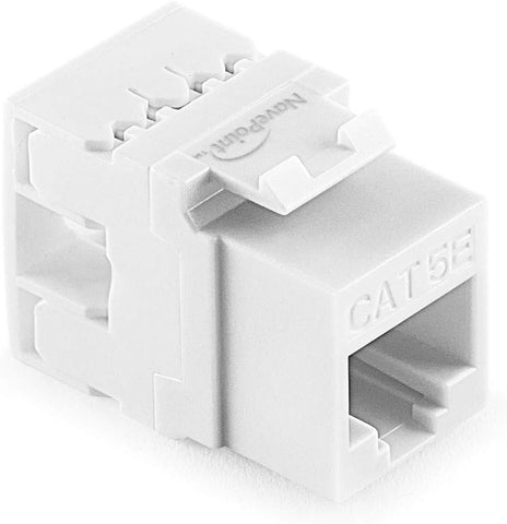 NavePoint 180 Degree Cat5e Keystone Jack, RJ45 Ethernet Connector, Type 110, White 50-Pack