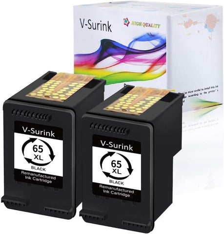 V-Surink High-Yield Ink Cartridges Replacement for Hp 65 65XL Compatible with Deskjet 3755 2655 3720 3722 3752 3758 2652 2624 Envy 5010 5020 5055 5052 Printer (2 Black)