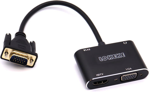 LOKEKE VGA to HDMI VGA, GrayRabbit VGA to HDMI VGA Adapter with Audio Cable and USB Cable for Computer, Desktop, Laptop, PC, Monitor, Projector, HDTV