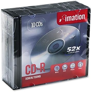 Imation IMN17332 CD Recordable Media, CD-R, 52x, 700 MB, 10 Pack Jewel Case